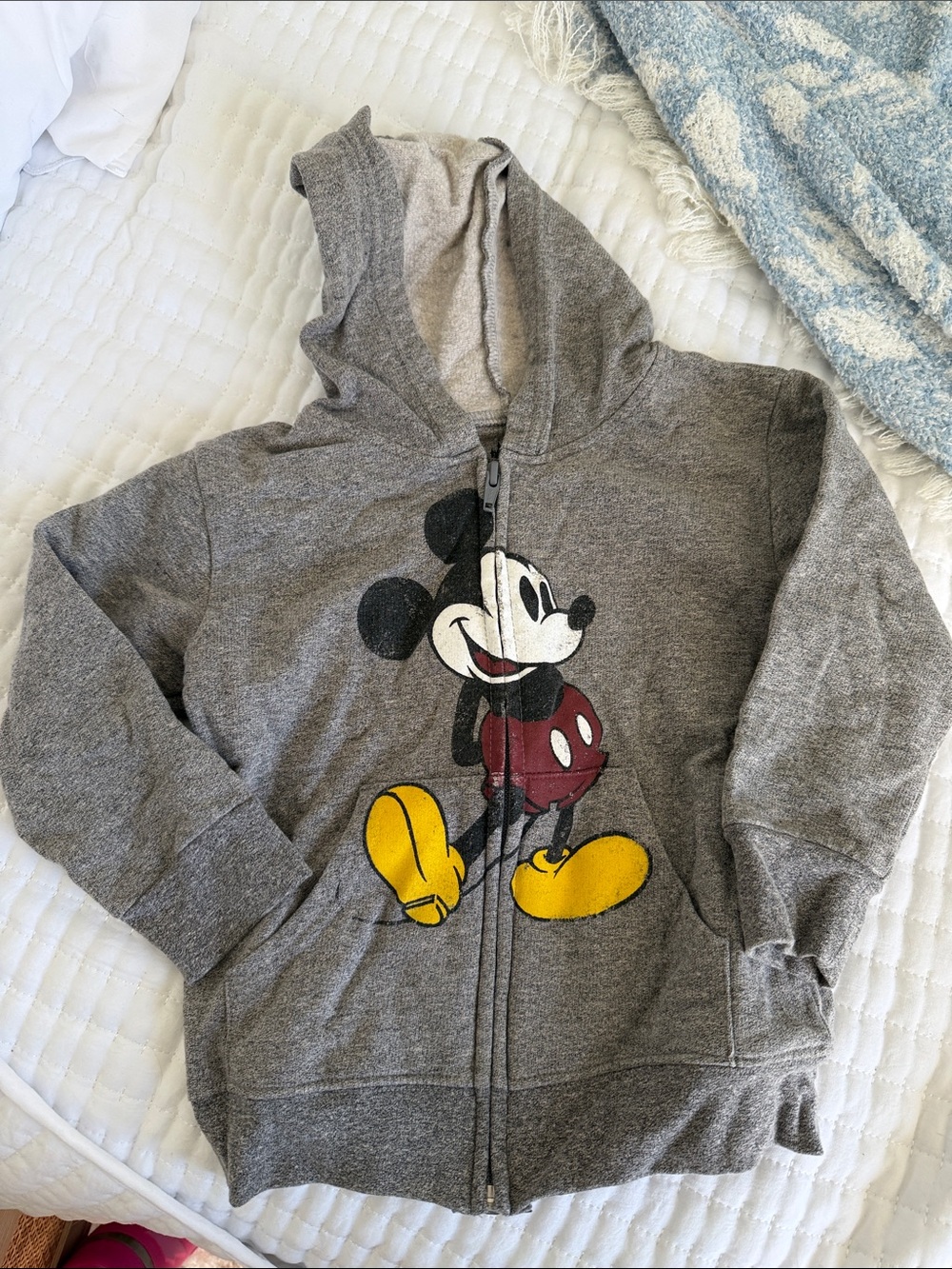 Disney Kids Grey Mickey Mouse Zip-Up Hoodie with Yellow & Red Graphic